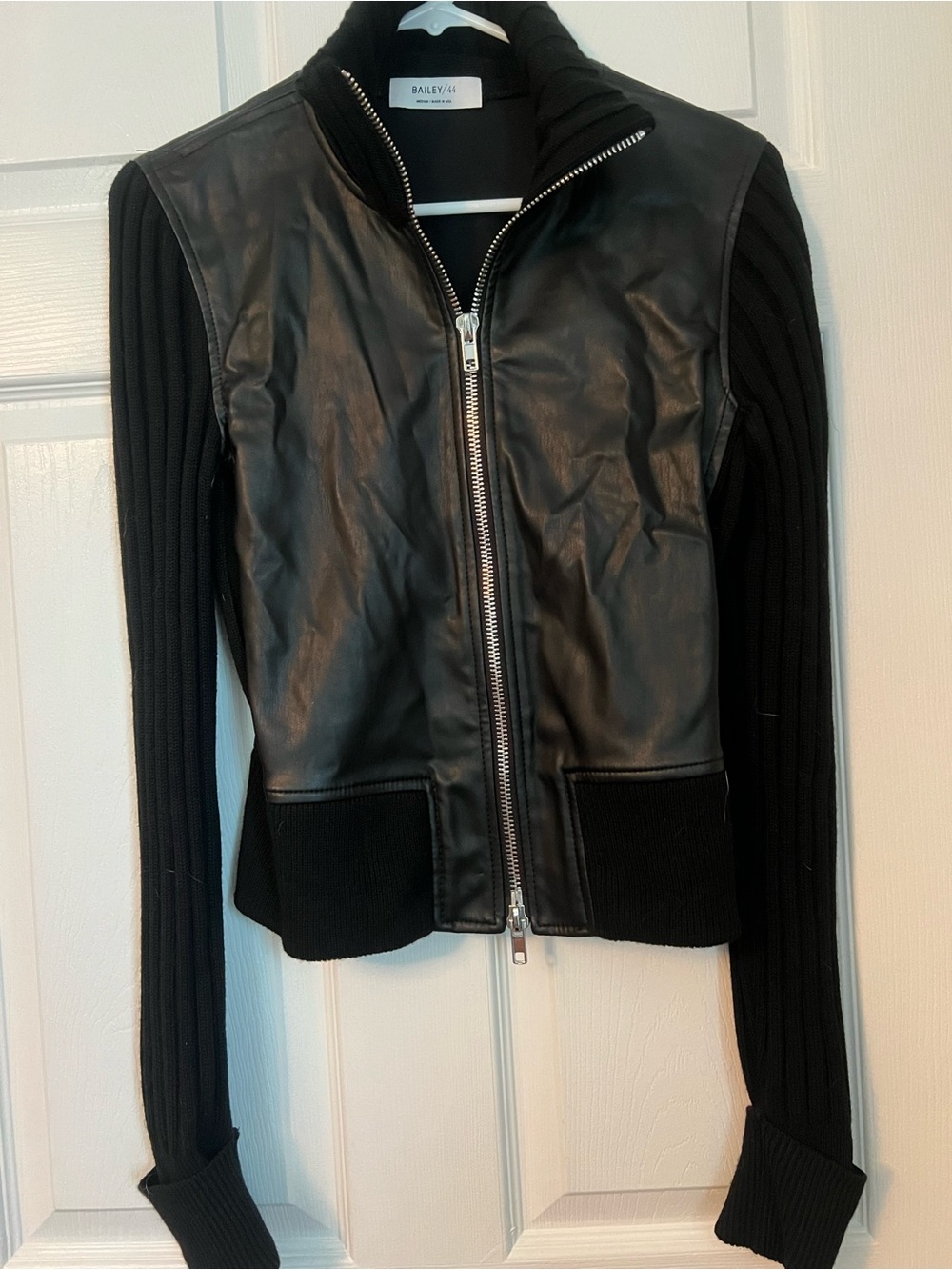 Bailey 44 Black Leather & Knit Zip Jacket
